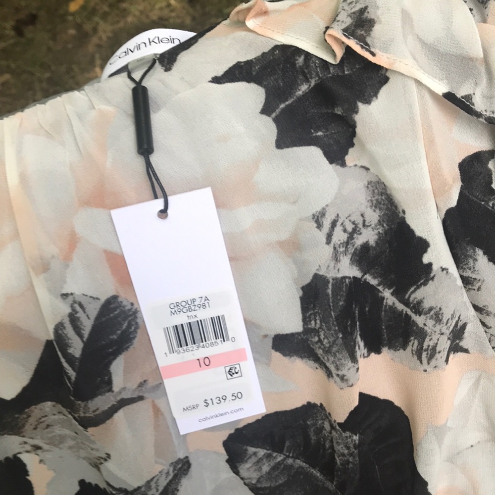 🎉HPx2🎉, NWT Calvin Klein Black & Peach Floral MIDI Dress W/3/4 Ruffled Sleeves - Picture 11 of 11